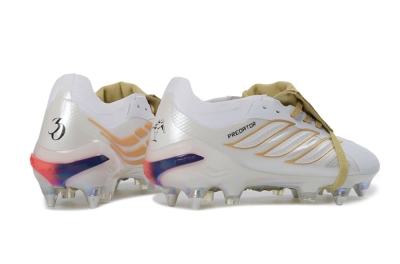 Men's Adidas Predator 26 Elite Fold-Over Tongue SG Soft Ground Low-Tops Football Boots - White/Gold Accents/Holographic Sole