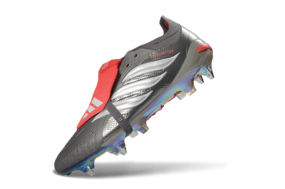 Men's Adidas Predator 26 Elite Fold-Over Tongue SG Soft Ground Low-Tops Football Boots - Gray/Electric Red/Metallic Silver