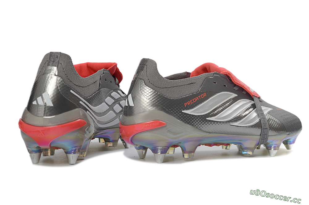 Men's Adidas Predator 26 Elite Fold-Over Tongue SG Soft Ground Low-Tops Football Boots - Gray/Electric Red/Metallic Silver 6