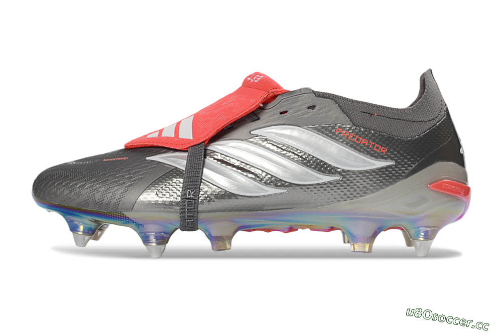 Men's Adidas Predator 26 Elite Fold-Over Tongue SG Soft Ground Low-Tops Football Boots - Gray/Electric Red/Metallic Silver 0
