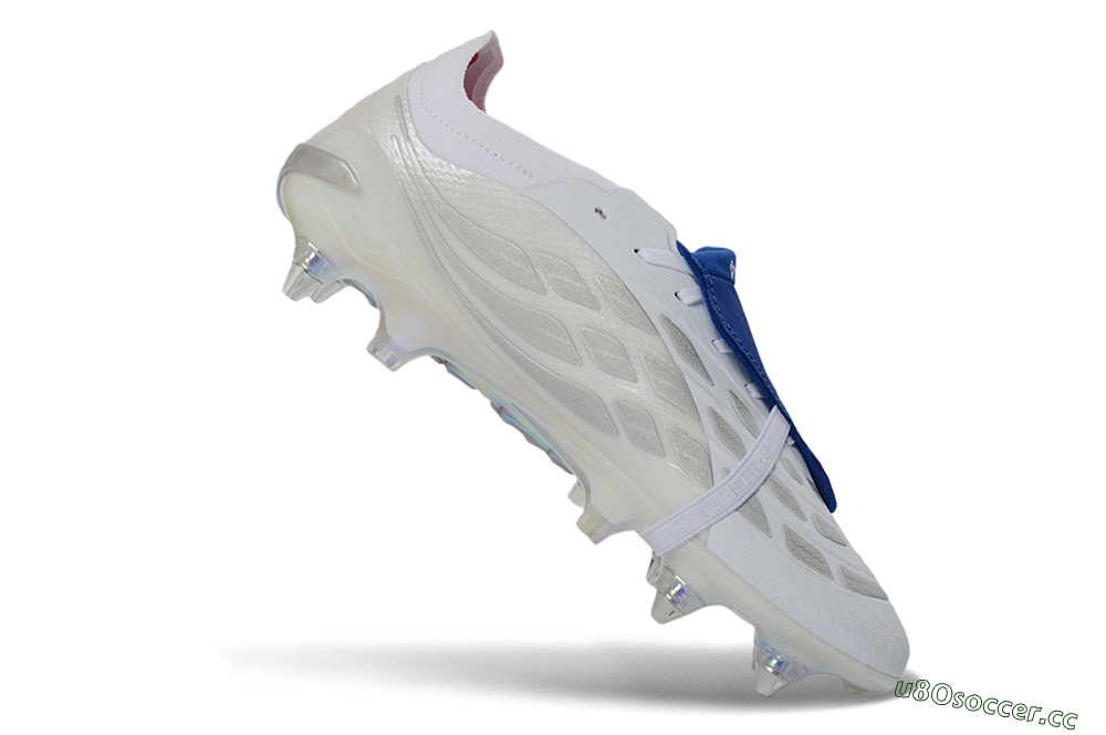 Men's Adidas Predator 26 Elite Fold-Over Tongue SG Soft Ground Low-Tops Football Boots - White/Electric Blue/Iridescent 4