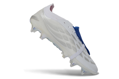 Men's Adidas Predator 26 Elite Fold-Over Tongue SG Soft Ground Low-Tops Football Boots - White/Electric Blue/Iridescent