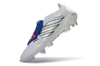 Men's Adidas Predator 26 Elite Fold-Over Tongue SG Soft Ground Low-Tops Football Boots - White/Electric Blue/Iridescent