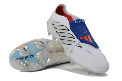 Men's Adidas Predator 26 Elite Fold-Over Tongue SG Soft Ground Low-Tops Football Boots - White/Electric Blue/Iridescent