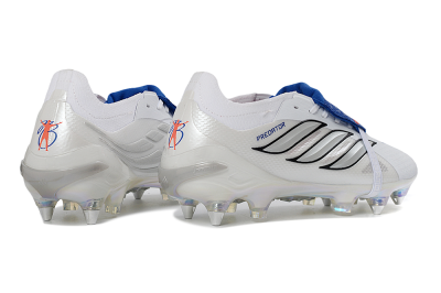 Men's Adidas Predator 26 Elite Fold-Over Tongue SG Soft Ground Low-Tops Football Boots - White/Electric Blue/Iridescent