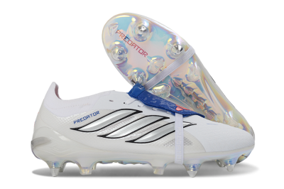 Men's Adidas Predator 26 Elite Fold-Over Tongue SG Soft Ground Low-Tops Football Boots - White/Electric Blue/Iridescent