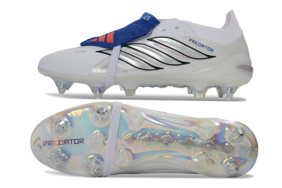 Men's Adidas Predator 26 Elite Fold-Over Tongue SG Soft Ground Low-Tops Football Boots - White/Electric Blue/Iridescent