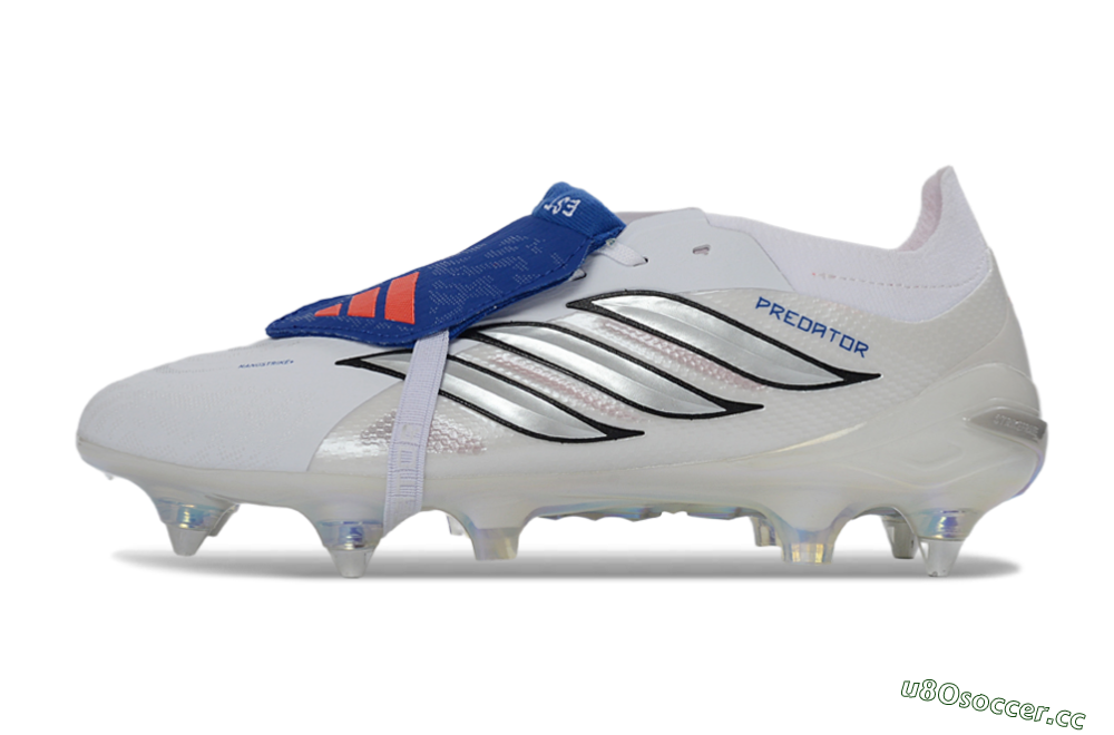 Men's Adidas Predator 26 Elite Fold-Over Tongue SG Soft Ground Low-Tops Football Boots - White/Electric Blue/Iridescent 0