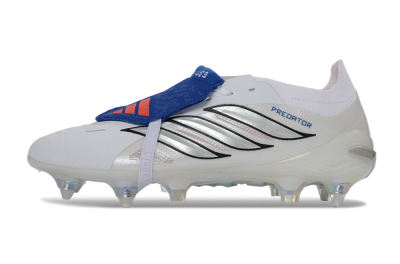 Men's Adidas Predator 26 Elite Fold-Over Tongue SG Soft Ground Low-Tops Football Boots - White/Electric Blue/Iridescent