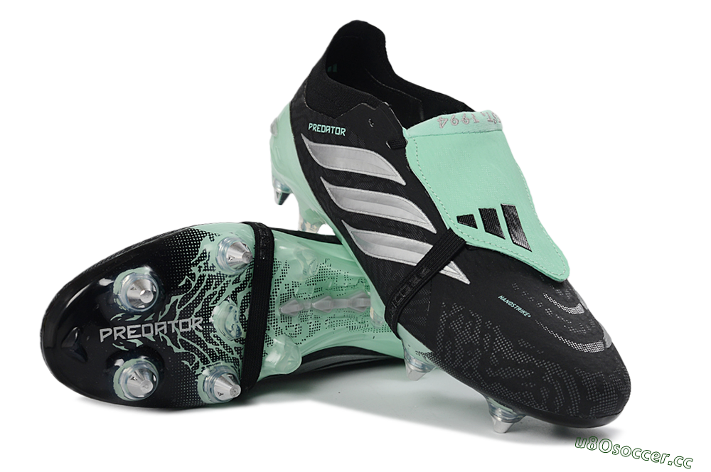 Men's Adidas Predator 26 Elite Fold-Over Tongue SG Soft Ground Low-Tops Football Boots - Black/Mint Green/Silver 3