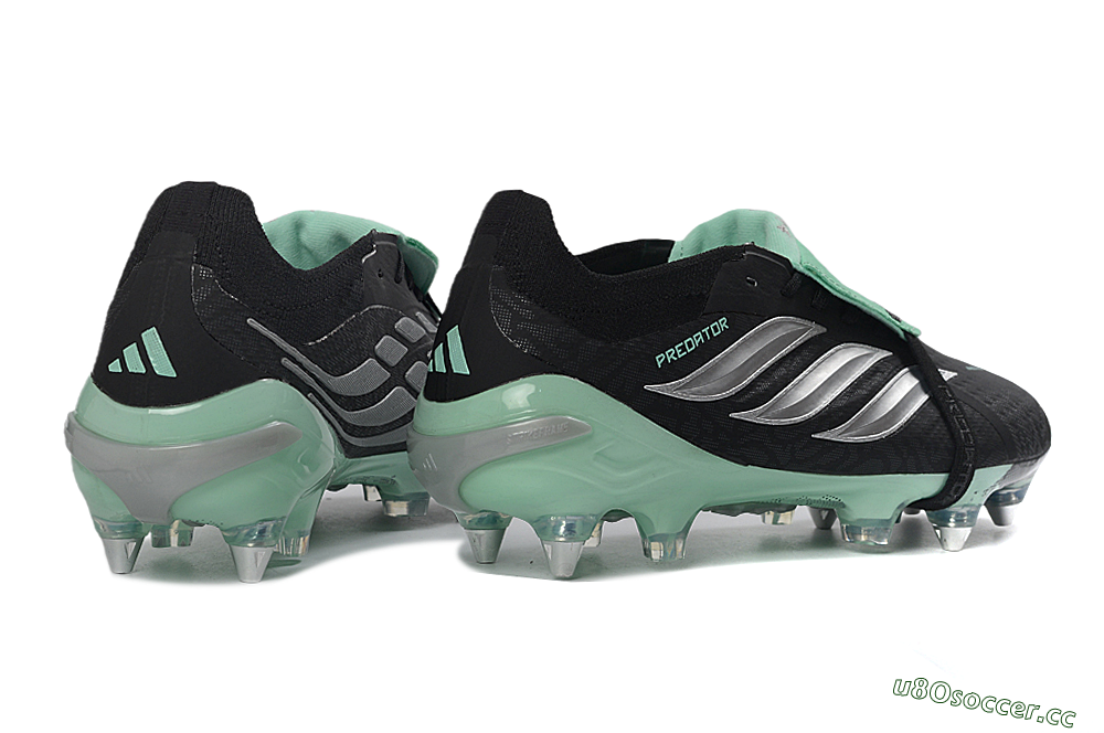 Men's Adidas Predator 26 Elite Fold-Over Tongue SG Soft Ground Low-Tops Football Boots - Black/Mint Green/Silver 6