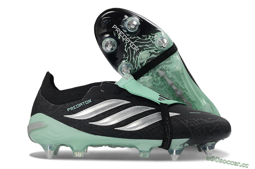Men's Adidas Predator 26 Elite Fold-Over Tongue SG Soft Ground Low-Tops Football Boots - Black/Mint Green/Silver 2