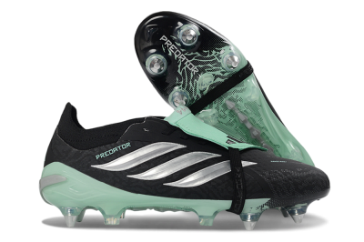 Men's Adidas Predator 26 Elite Fold-Over Tongue SG Soft Ground Low-Tops Football Boots - Black/Mint Green/Silver