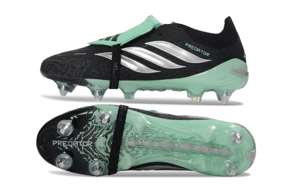 Men's Adidas Predator 26 Elite Fold-Over Tongue SG Soft Ground Low-Tops Football Boots - Black/Mint Green/Silver