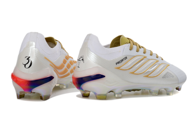 Unisex Adidas Predator 26 Elite FG Firm Ground Low-Tops Football Boots - White/Metallic Gold/Iridescent Neon