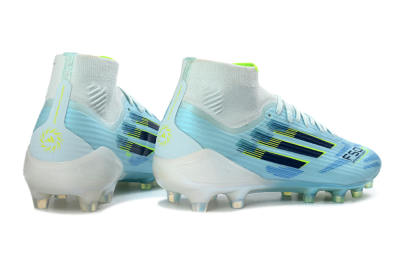 Men's Adidas F50 Elite Mid AG Artificial Grass High-Tops Football Boots - Blue/Electric Blue/Neon Yellow