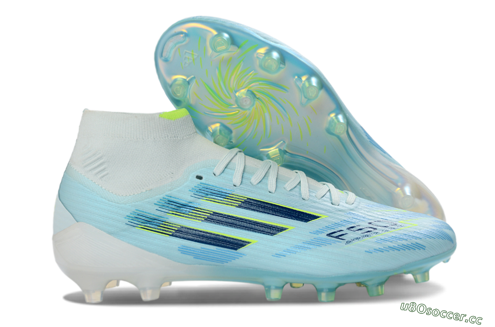 Men's Adidas F50 Elite Mid AG Artificial Grass High-Tops Football Boots - Blue/Electric Blue/Neon Yellow 2