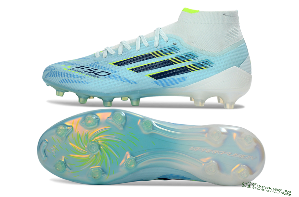 Men's Adidas F50 Elite Mid AG Artificial Grass High-Tops Football Boots - Blue/Electric Blue/Neon Yellow 1