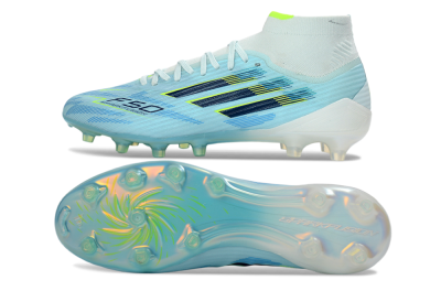 Men's Adidas F50 Elite Mid AG Artificial Grass High-Tops Football Boots - Blue/Electric Blue/Neon Yellow