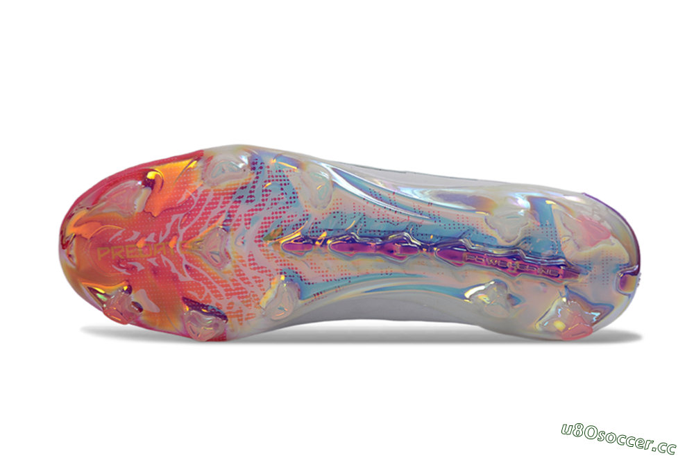 Unisex Adidas Predator 26 Elite FG Firm Ground Low-Tops Football Boots - White/Iridescent Pink/Iridescent Blue 6