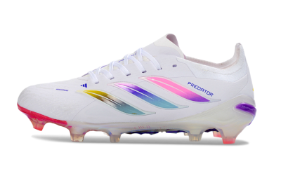 Unisex Adidas Predator 26 Elite FG Firm Ground Low-Tops Football Boots - White/Iridescent Pink/Iridescent Blue