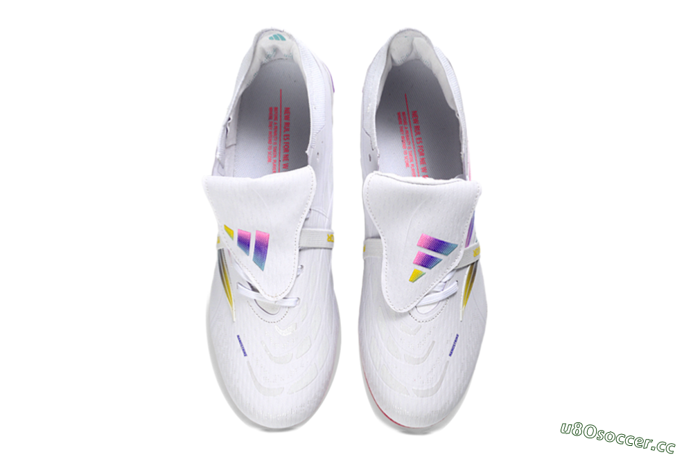 Unisex Adidas Predator 26 Elite Fold-Over Tongue FG Firm Ground Low-Tops Football Boots - White/Iridescent Fusion/Neon Bright 4