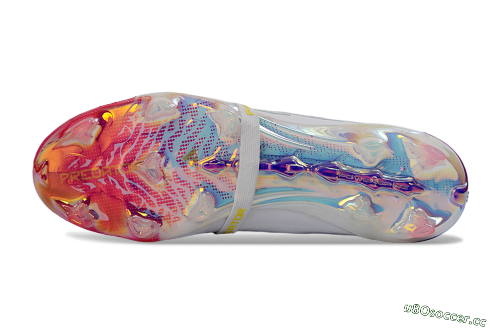 Unisex Adidas Predator 26 Elite Fold-Over Tongue FG Firm Ground Low-Tops Football Boots - White/Iridescent Fusion/Neon Bright 6