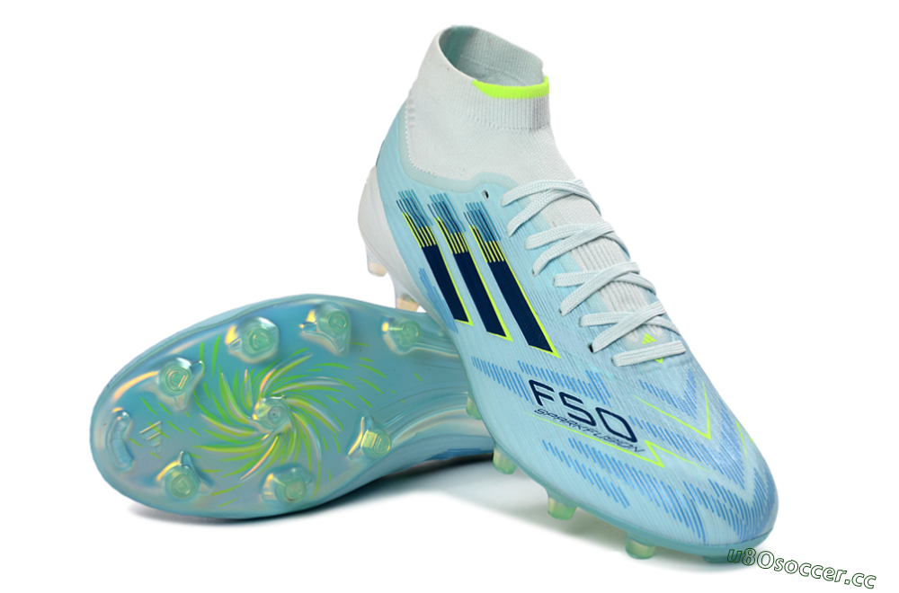 Men's Adidas F50 Elite Mid FG Firm Ground High-Tops Football Boots - LightBlue/ElectricYellow/DeepNavy 3