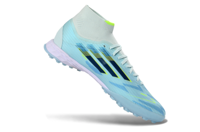 Men's Adidas F50 Elite Mid TF Artificial Turf High-Tops Football Shoes - Blue/Light Blue/Neon Yellow