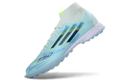 Men's Adidas F50 Elite Mid TF Artificial Turf High-Tops Football Shoes - Blue/Light Blue/Neon Yellow