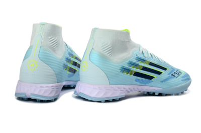 Men's Adidas F50 Elite Mid TF Artificial Turf High-Tops Football Shoes - Blue/Light Blue/Neon Yellow