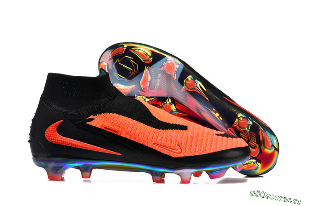 Unisex Nike Phantom 6 Elite High FG Firm Ground High-Tops Football Boots - Orange/Neon Blaze/Rainbow Fade 2