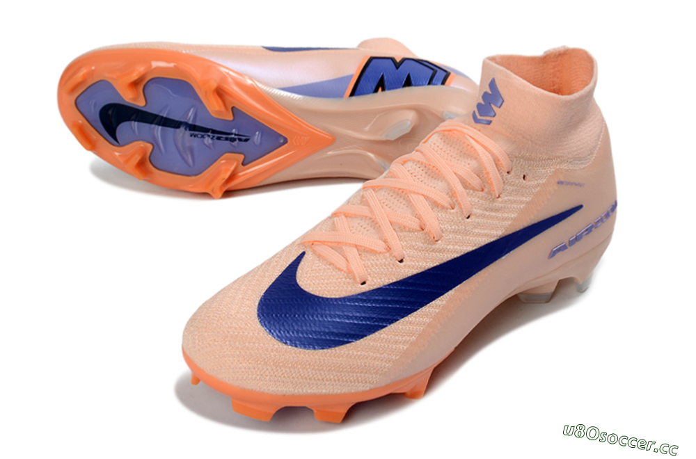 Unisex Nike Air Zoom Mercurial Superfly 10 Elite FG Firm Ground High-Tops Football Boots - Peach/Coral Blue/Soft Orange 3