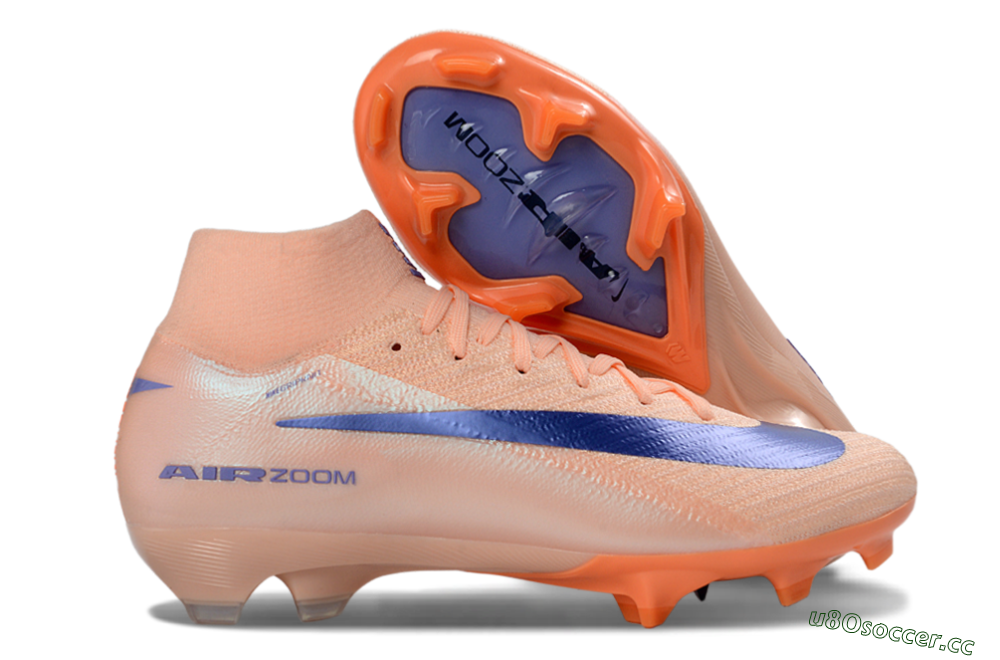 Unisex Nike Air Zoom Mercurial Superfly 10 Elite FG Firm Ground High-Tops Football Boots - Peach/Coral Blue/Soft Orange 2