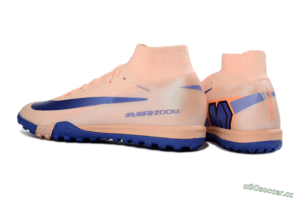 Unisex Nike Air Zoom Mercurial Superfly 10 Elite TF Artificial Turf High-Tops Football Shoes - Peach/Cobalt Blue/Soft Coral 4