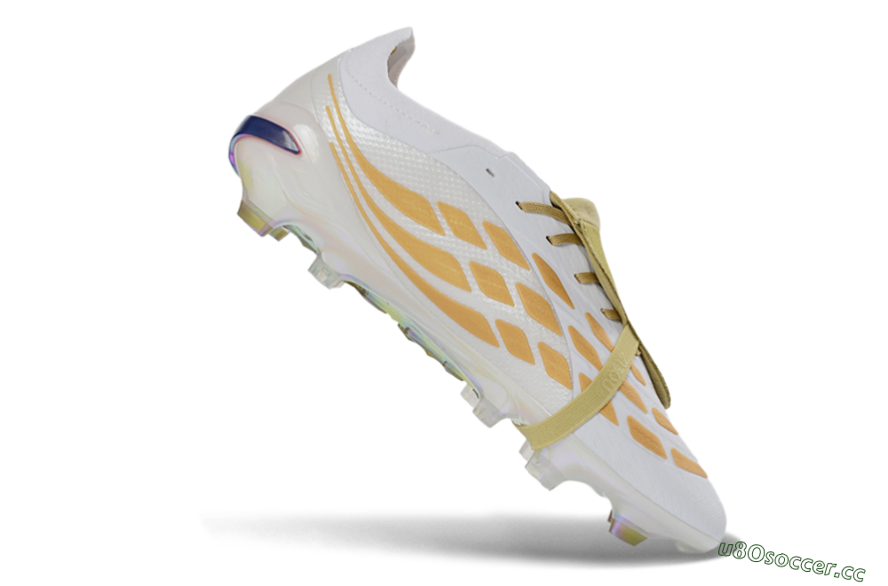Unisex Adidas Predator 26 Elite Fold-Over Tongue FG Firm Ground Low-Tops Football Boots - White/Gold Reflective/Light Cream 4