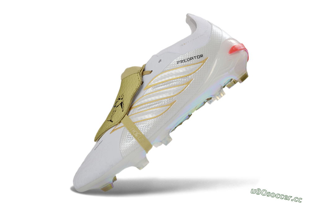 Unisex Adidas Predator 26 Elite Fold-Over Tongue FG Firm Ground Low-Tops Football Boots - White/Gold Reflective/Light Cream 5