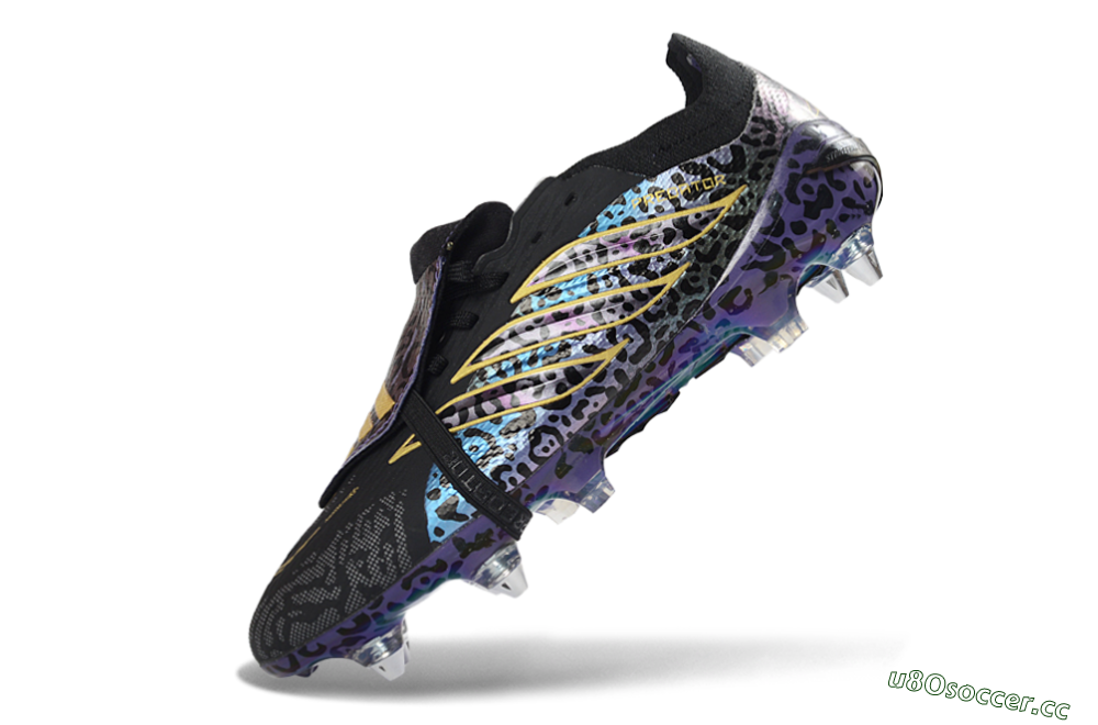 Men's Adidas Predator 26 Elite Fold-Over Tongue SG Soft Ground Low-Tops Football Boots - Black/Electric Blue/Gold 5