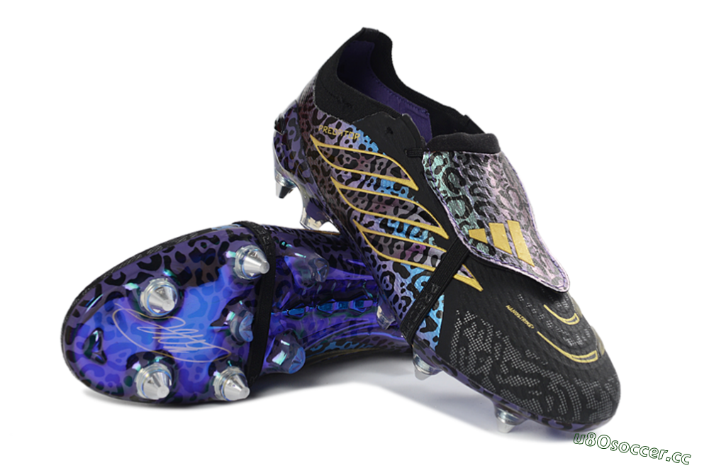 Men's Adidas Predator 26 Elite Fold-Over Tongue SG Soft Ground Low-Tops Football Boots - Black/Electric Blue/Gold 3