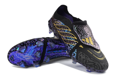 Unisex Adidas Predator 26 Elite Fold-Over Tongue FG Firm Ground Low-Tops Football Boots - Black/Electric Blue/Deep Purple