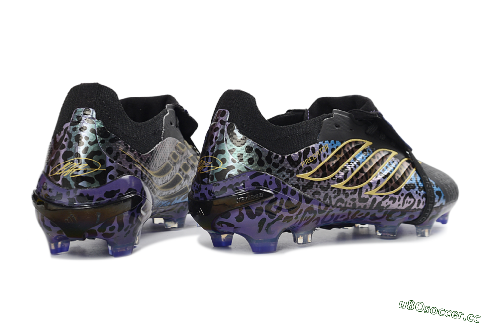 Unisex Adidas Predator 26 Elite Fold-Over Tongue FG Firm Ground Low-Tops Football Boots - Black/Electric Blue/Deep Purple 6