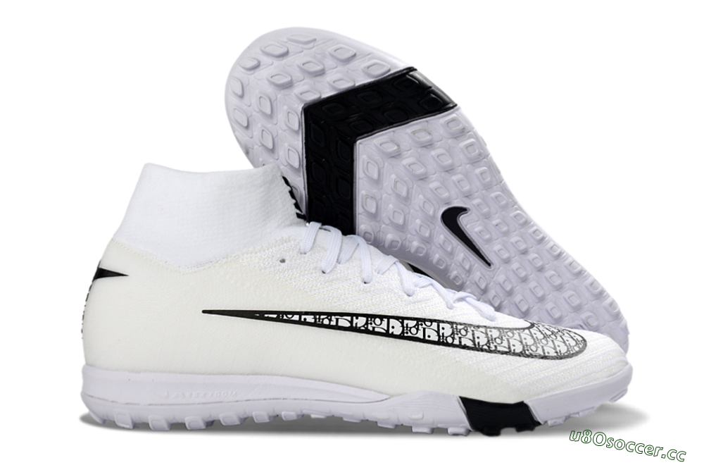 Unisex Nike Air Zoom Mercurial Superfly 10 Elite TF Artificial Turf High-Tops Football Shoes - White/Midnight Black/Soft Grey 2