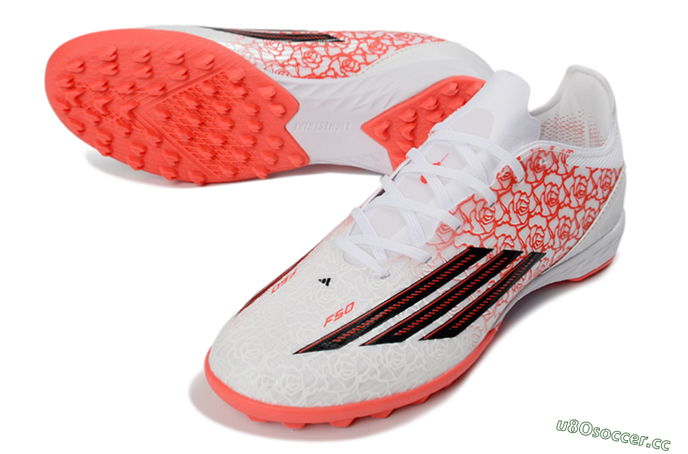 Unisex Adidas F50 Pro TF Artificial Turf Low-Tops Football Shoes - White/Flamingo Pink/Neon Black 3