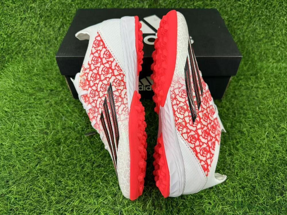 Unisex Adidas F50 Pro TF Artificial Turf Low-Tops Football Shoes - White/Flamingo Pink/Neon Black