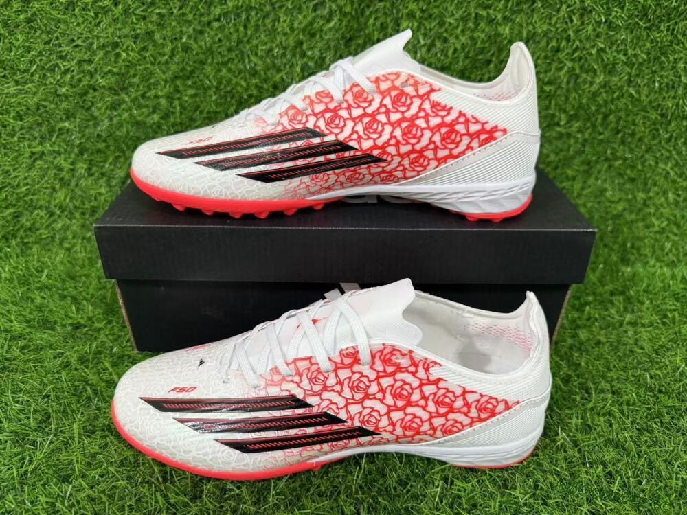 Unisex Adidas F50 Pro TF Artificial Turf Low-Tops Football Shoes - White/Flamingo Pink/Neon Black