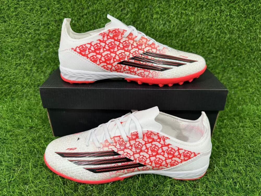 Unisex Adidas F50 Pro TF Artificial Turf Low-Tops Football Shoes - White/Flamingo Pink/Neon Black