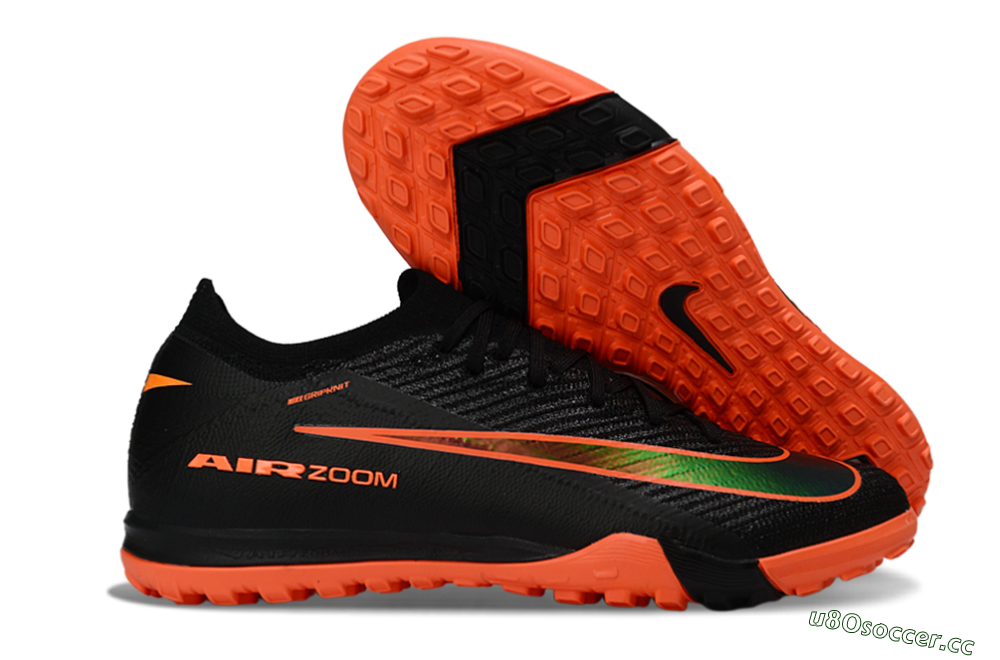 Unisex Nike Air Zoom Mercurial Vapor 16 Elite TF Artificial Turf Low-Tops Football Shoes - Black/Flame Orange/Electric Green 2