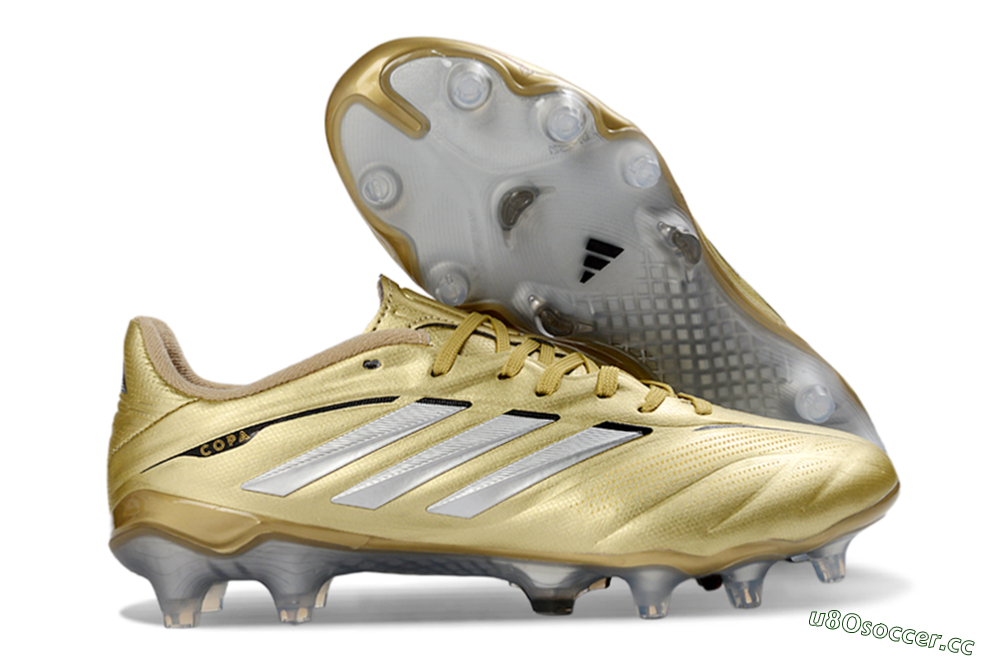 Men's Adidas Copa Pure 3 Elite FG Firm Ground Low-Tops Football Boots - Gold/Metallic Silver/White 2