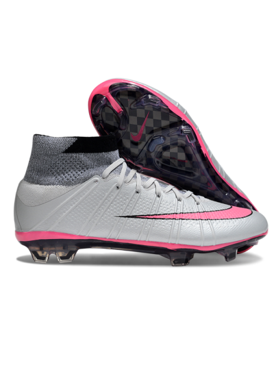 Men's Nike Zoom Mercurial Superfly 4 Elite FG Firm Ground High-Tops Football Boots - Gray/Neon Pink/Black