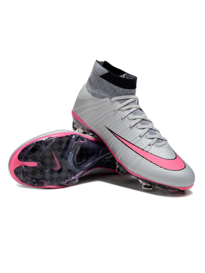 Men's Nike Zoom Mercurial Superfly 4 Elite FG Firm Ground High-Tops Football Boots - Gray/Neon Pink/Black